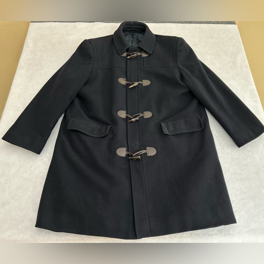 Lauren Ralph Lauren Duffle Coat Mens Large Drk Blue Wool Bone Buttons-No Hood